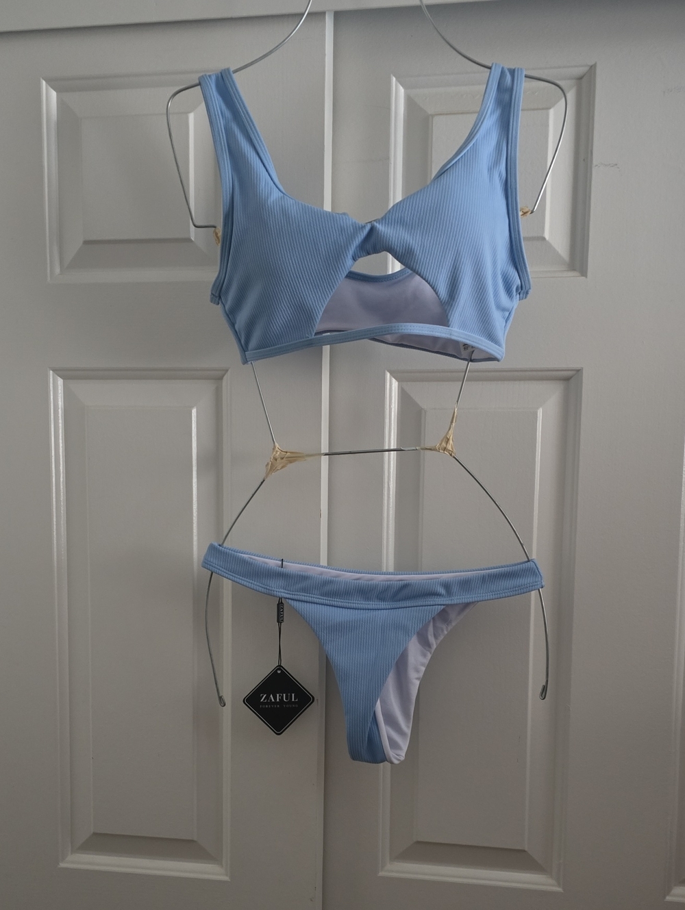Zaful Light Blue Ribbed Cutout Bikini Set